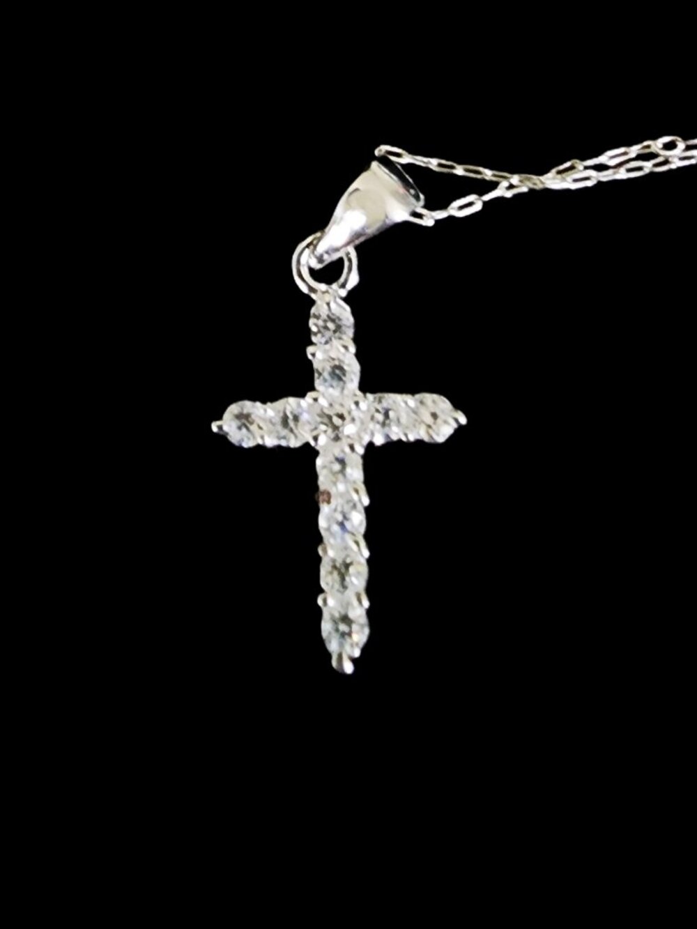Vintage 90s Y2K 925 Sterling Silver Pave CZ Cross Necklace 18.5" Dainty Delicate